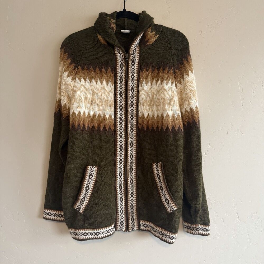 Peruvian Alpaca Wool Blend Full Zip Sweater Hoodie Made In Peru Womens Size L